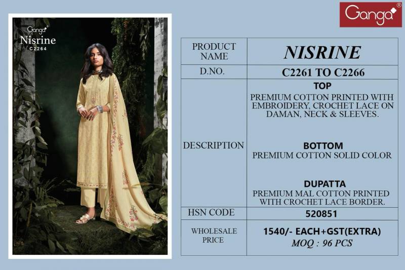 Ganga Nisrine Cotton Printed With Embroidered Salwar Suit
