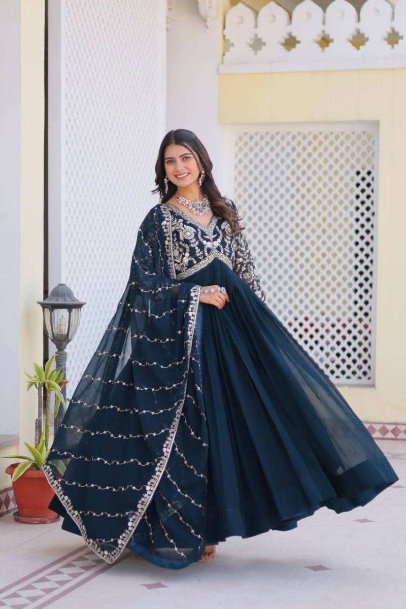 Sn 2396 Amazing Faux Georgette Gown With Dupatta Collection