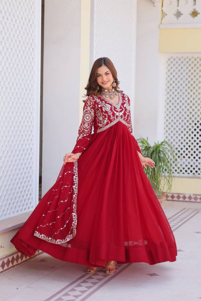 Sn 2396 Amazing Faux Georgette Gown With Dupatta Collection