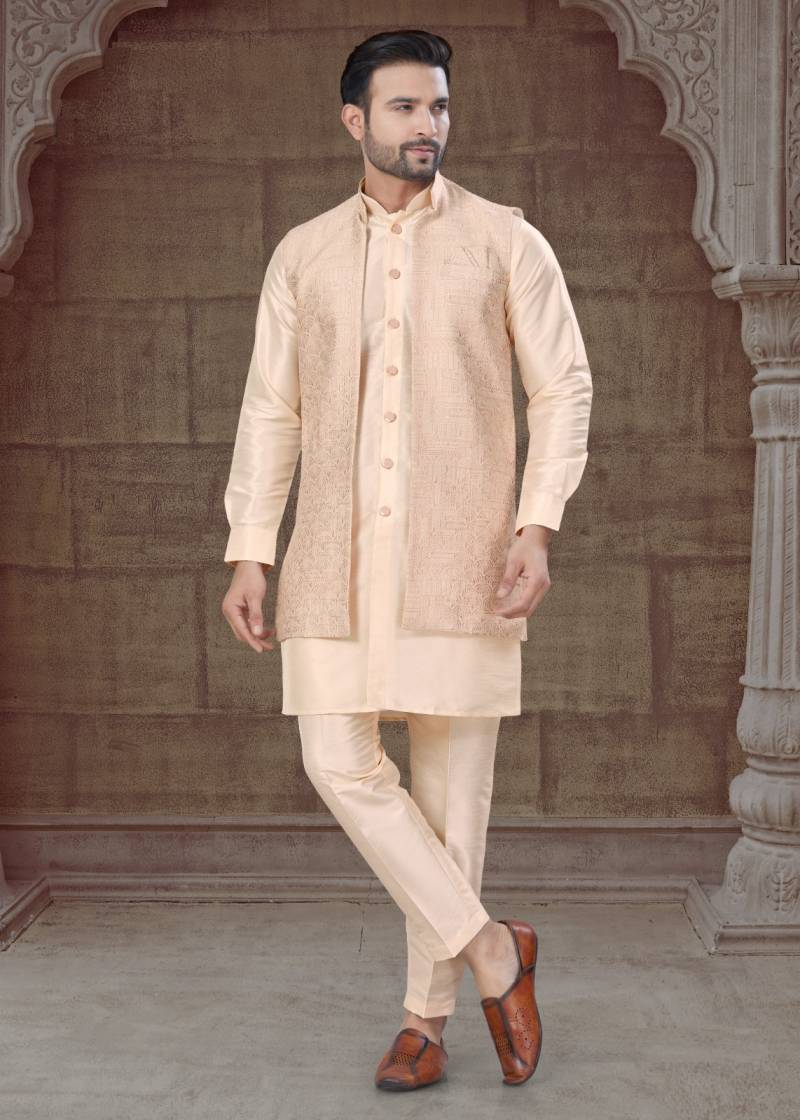 Outluk Vol 135 Mens Silk Kurta Pajama With Jacket Collection