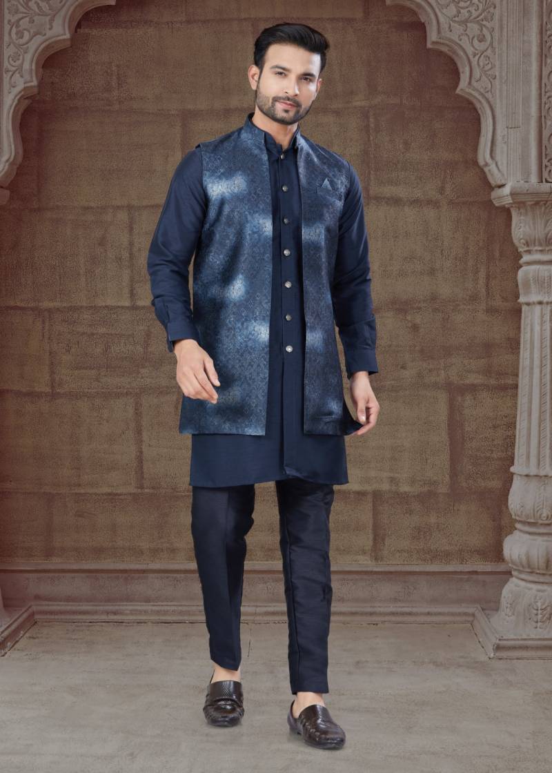 Outluk Vol 135 Mens Silk Kurta Pajama With Jacket Collection