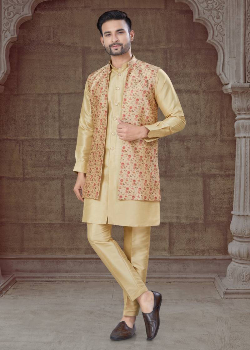Outluk Vol 135 Mens Silk Kurta Pajama With Jacket Collection