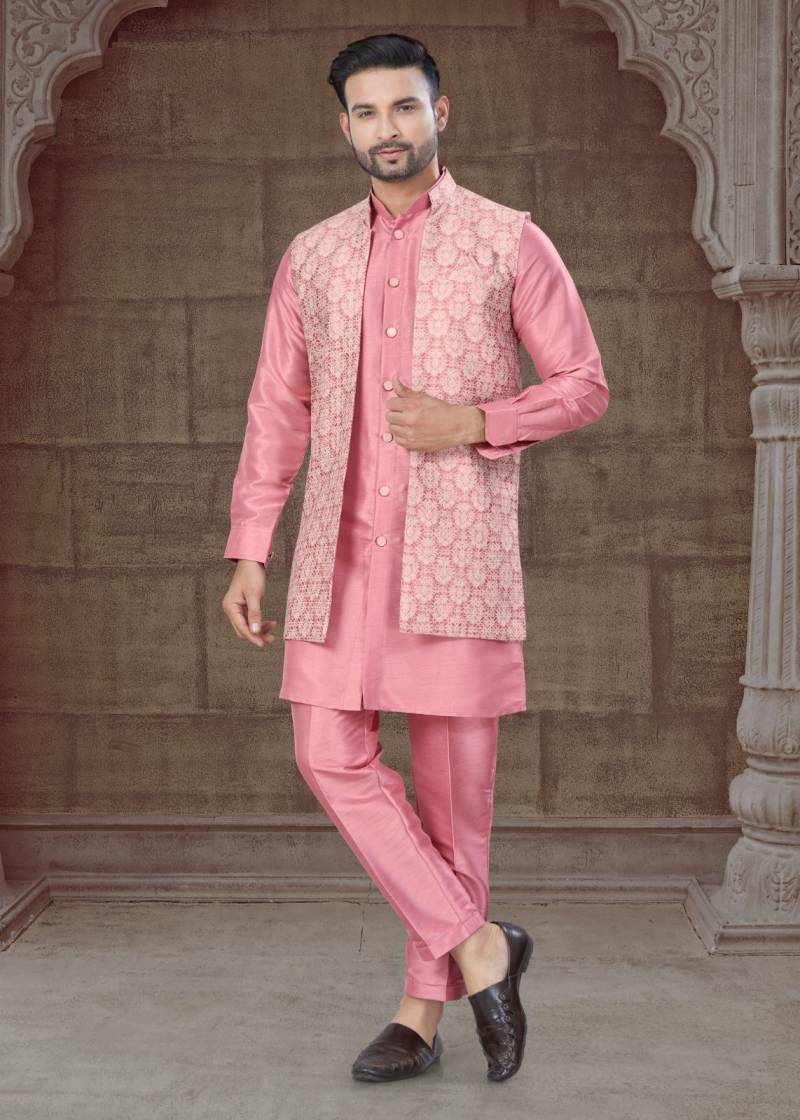 Outluk Vol 135 Mens Silk Kurta Pajama With Jacket Collection