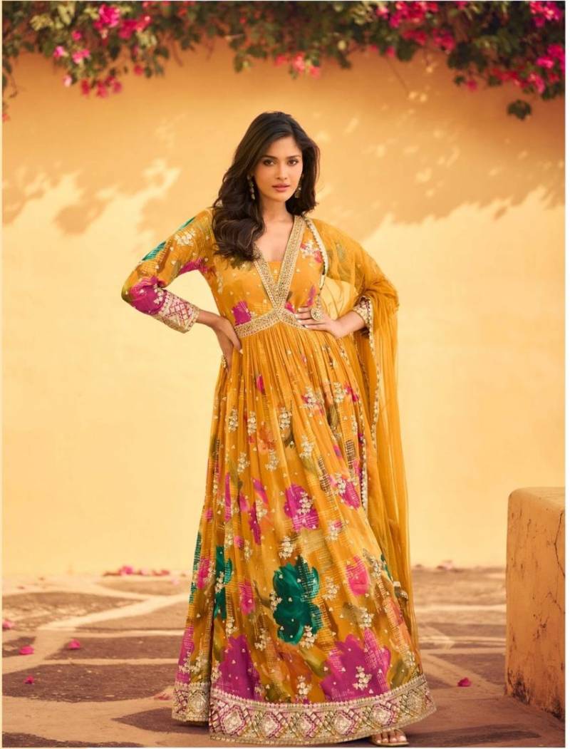 Super Duper Hit Rani 5747 To 5751 Chinon Embroidered Gown Collection