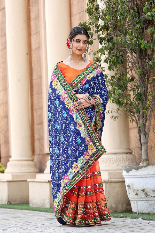 Mohini Patola Party Wear Embroidery Worked Kuttchi Patola Saree with Un Stitched Blouse