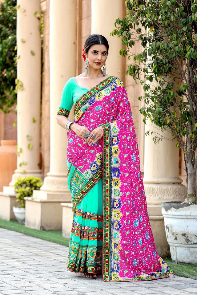 Mohini Patola Party Wear Embroidery Worked Kuttchi Patola Saree with Un Stitched Blouse
