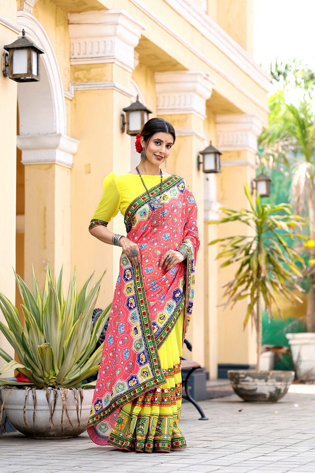 Mohini Patola Party Wear Embroidery Worked Kuttchi Patola Saree with Un Stitched Blouse