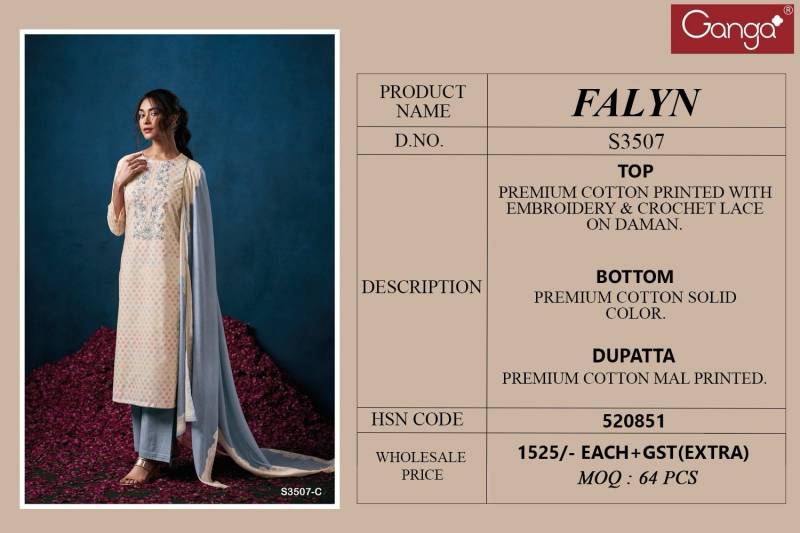 Ganga Falyn Cotton Printed Embroidered Salwar Suit Collection