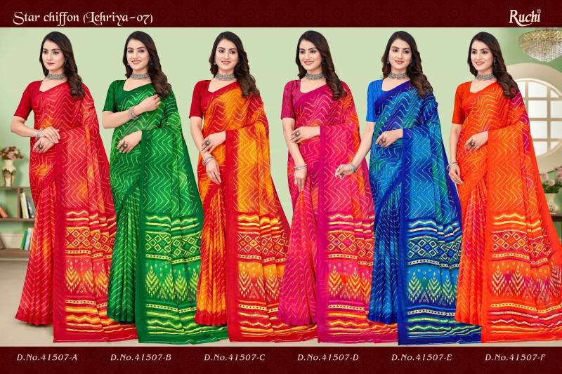 Ruchi Star Chiffon Lehriya Vol 7 Printed Chiffon Saree Collection