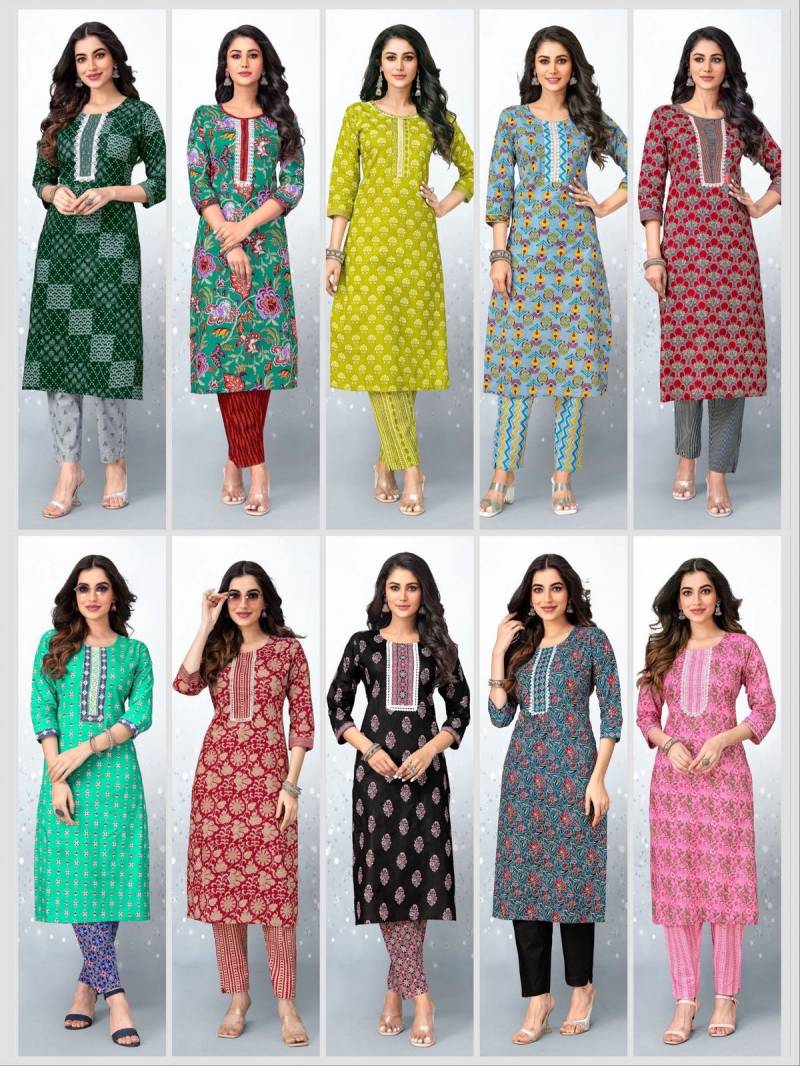 Deeptex Queen India Vol 10 Cotton Printed Kurti With Bottom