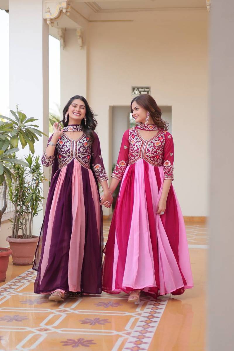 Sn 2416 Faux Georgette Gown With Dupatta Collection