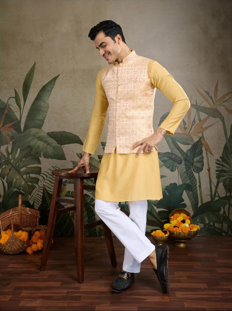 Shubhvastra Royal Drape 2 Viscose Silk Mens Kurta With Koti