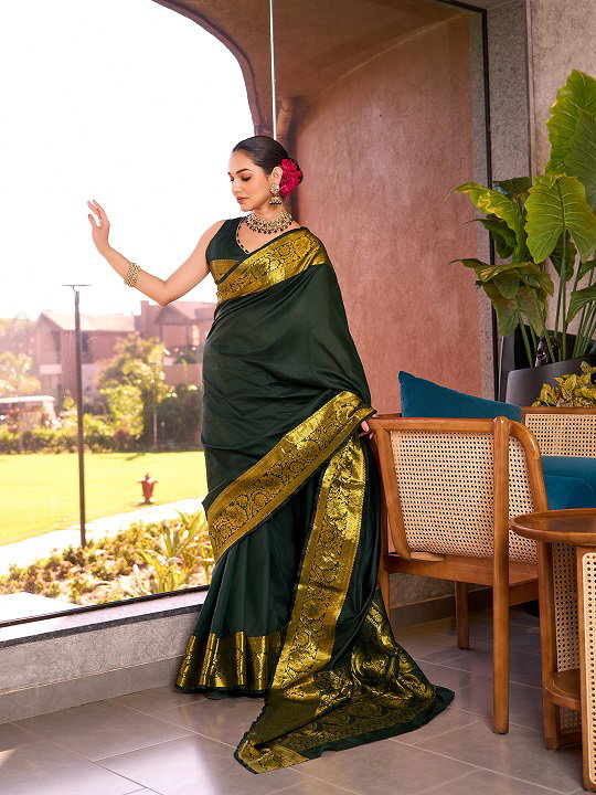 Adya Party Wear Zari Weaving Worked Banarasi Silk Saree with Un Stitched Blouse