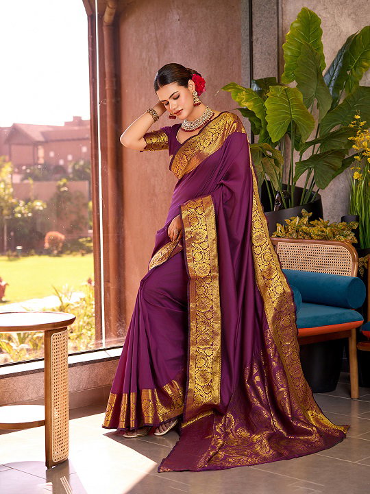 Adya Party Wear Zari Weaving Worked Banarasi Silk Saree with Un Stitched Blouse