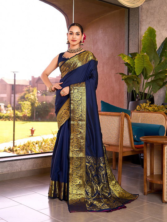 Adya Party Wear Zari Weaving Worked Banarasi Silk Saree with Un Stitched Blouse