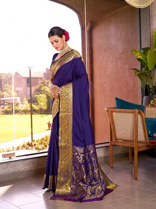Adya Party Wear Zari Weaving Worked Banarasi Silk Saree with Un Stitched Blouse