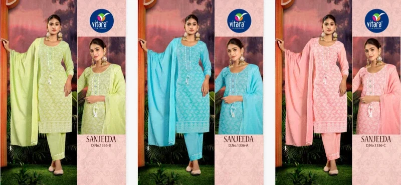 Vitara Sanjeeda A To C Cotton Kurti Bottom With Dupatta Collection