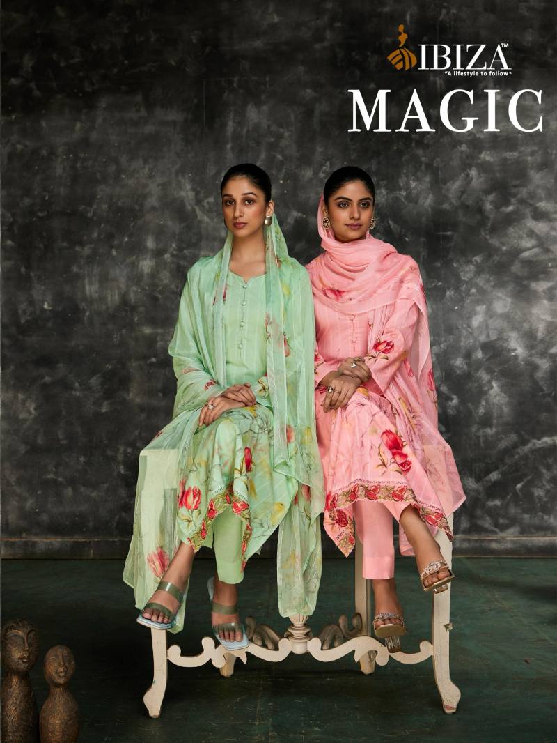 Ibiza Magic Linen Self Jacquard Digital Printed Salwar Kameez