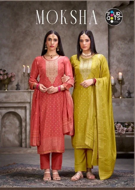 Four Dots Moksha Viscose Russian With Handwork Dress Material
