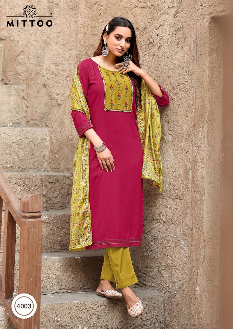 Mittoo Chand 4001 Series Rayon Weaving Top Bottom With Dupatta