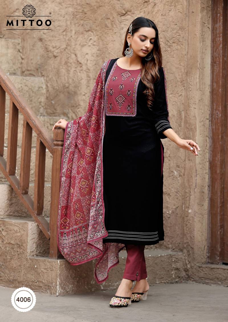 Mittoo Chand 4001 Series Rayon Weaving Top Bottom With Dupatta