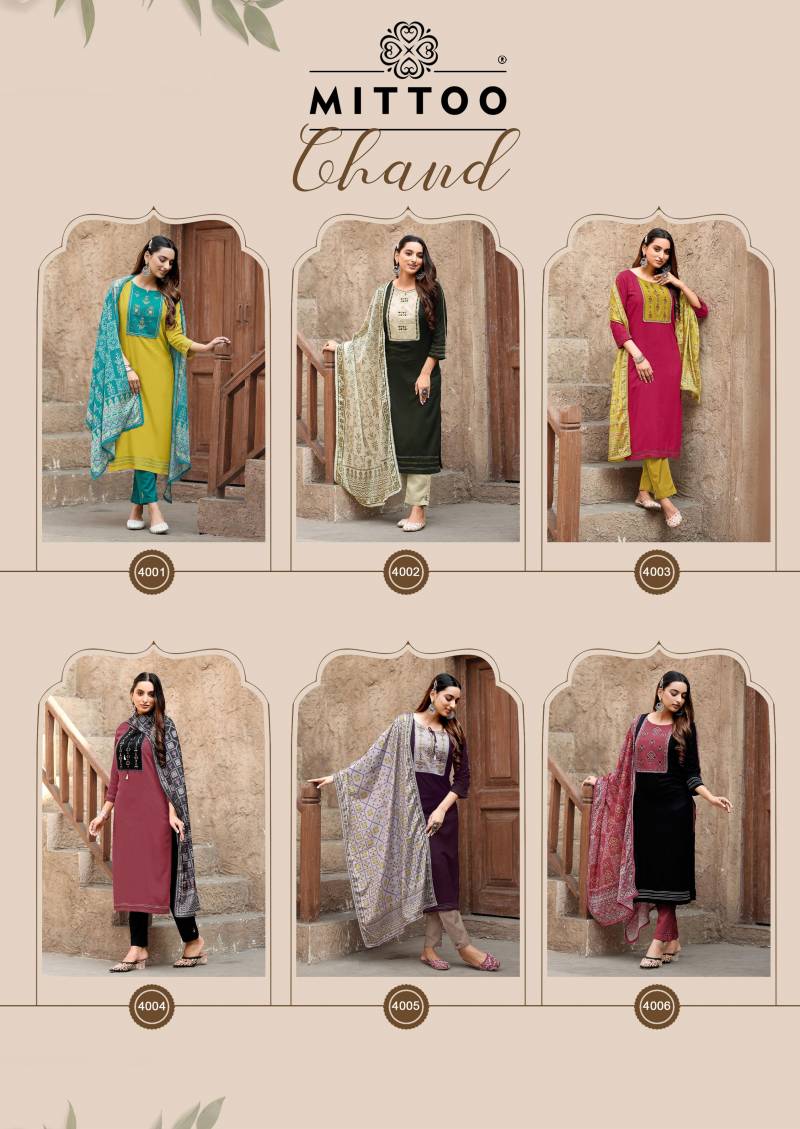 Mittoo Chand 4001 Series Rayon Weaving Top Bottom With Dupatta