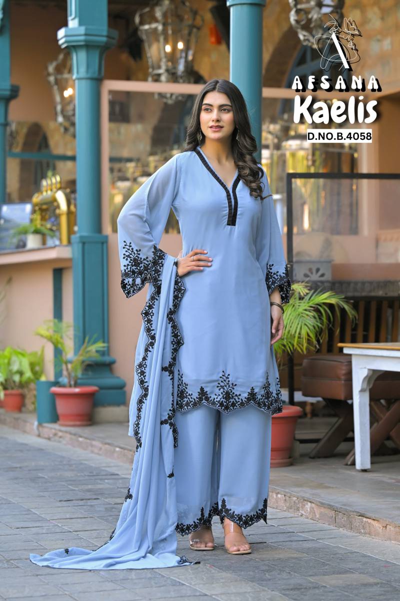 Afsana Kaelis Georgette Fancy Kurti Bottom With Dupatta Collection