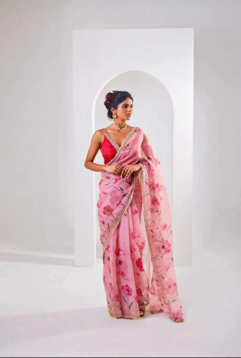 Kc 150 Flower Printed Organza Party Wear Saree Collection