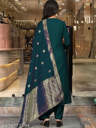 Navya Kurti 82 Party Wear Embroidery Worked Pure Cotton Kurti with Pant and Dupatta Set 