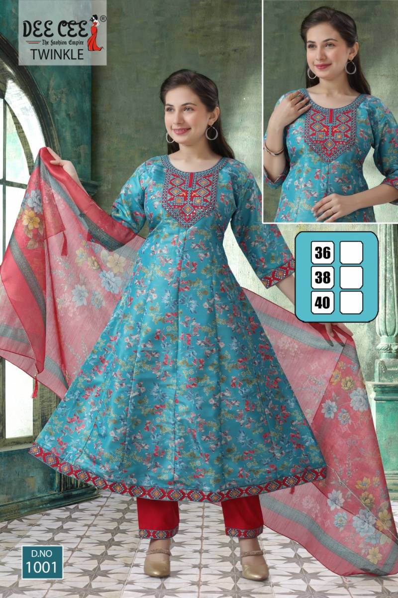 Deecee Twinkle Stylish Roman Silk Flared Kurti Sets Collection