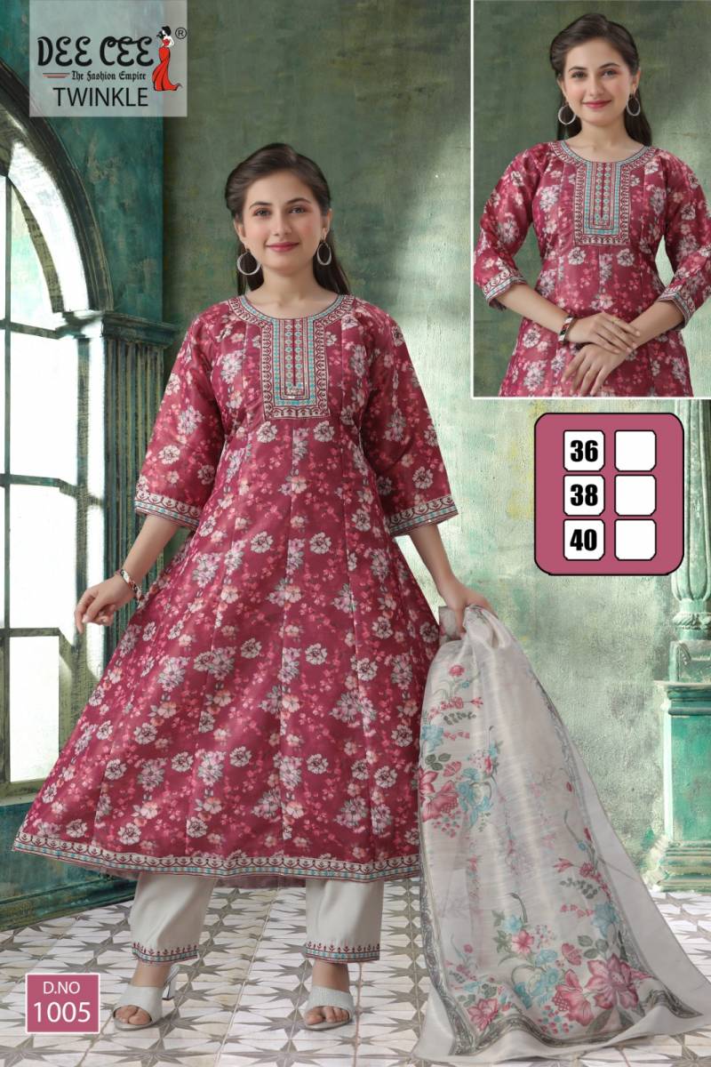 Deecee Twinkle Stylish Roman Silk Flared Kurti Sets Collection