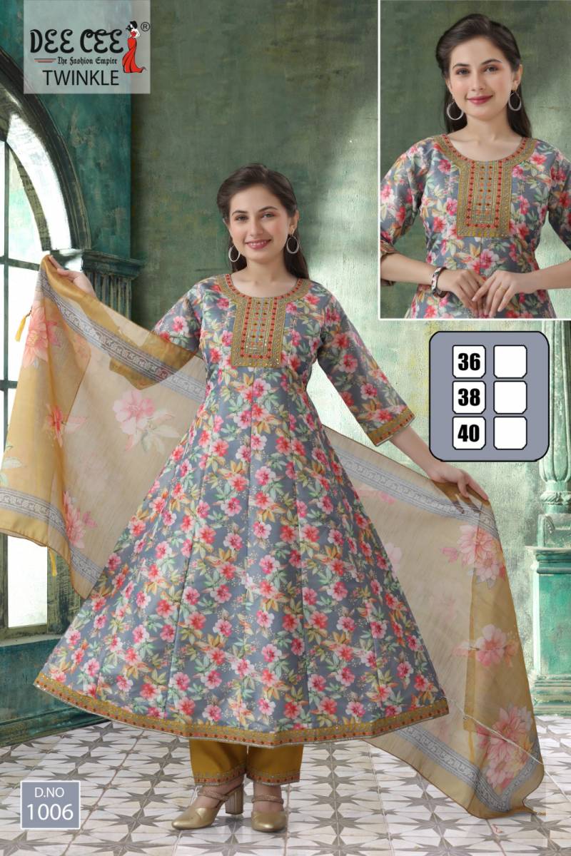 Deecee Twinkle Stylish Roman Silk Flared Kurti Sets Collection