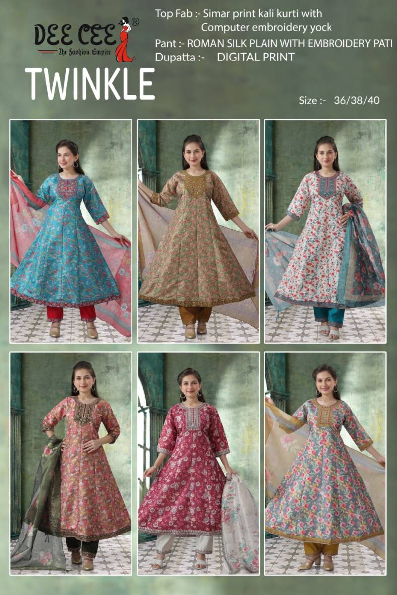Deecee Twinkle Stylish Roman Silk Flared Kurti Sets Collection