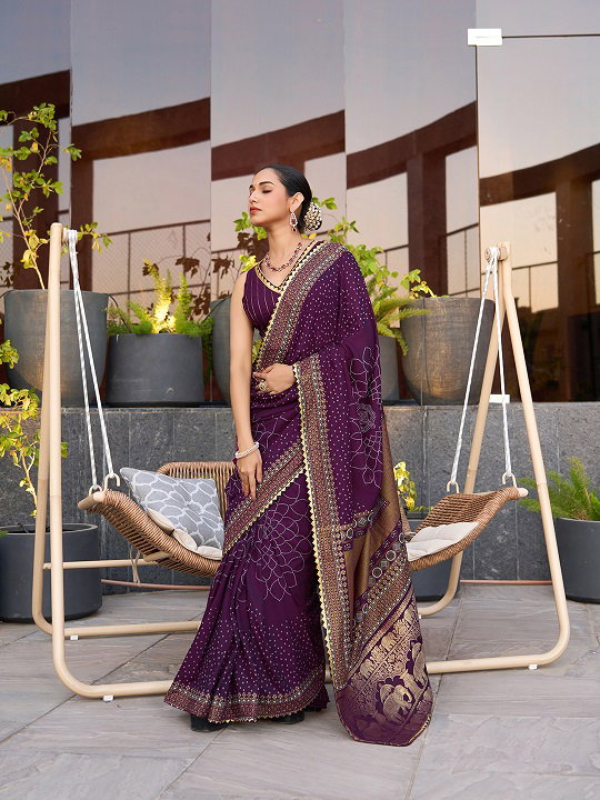 Anwita Party Wear Bandhej Print Cotton Silk Saree with Heavy Lace Border  