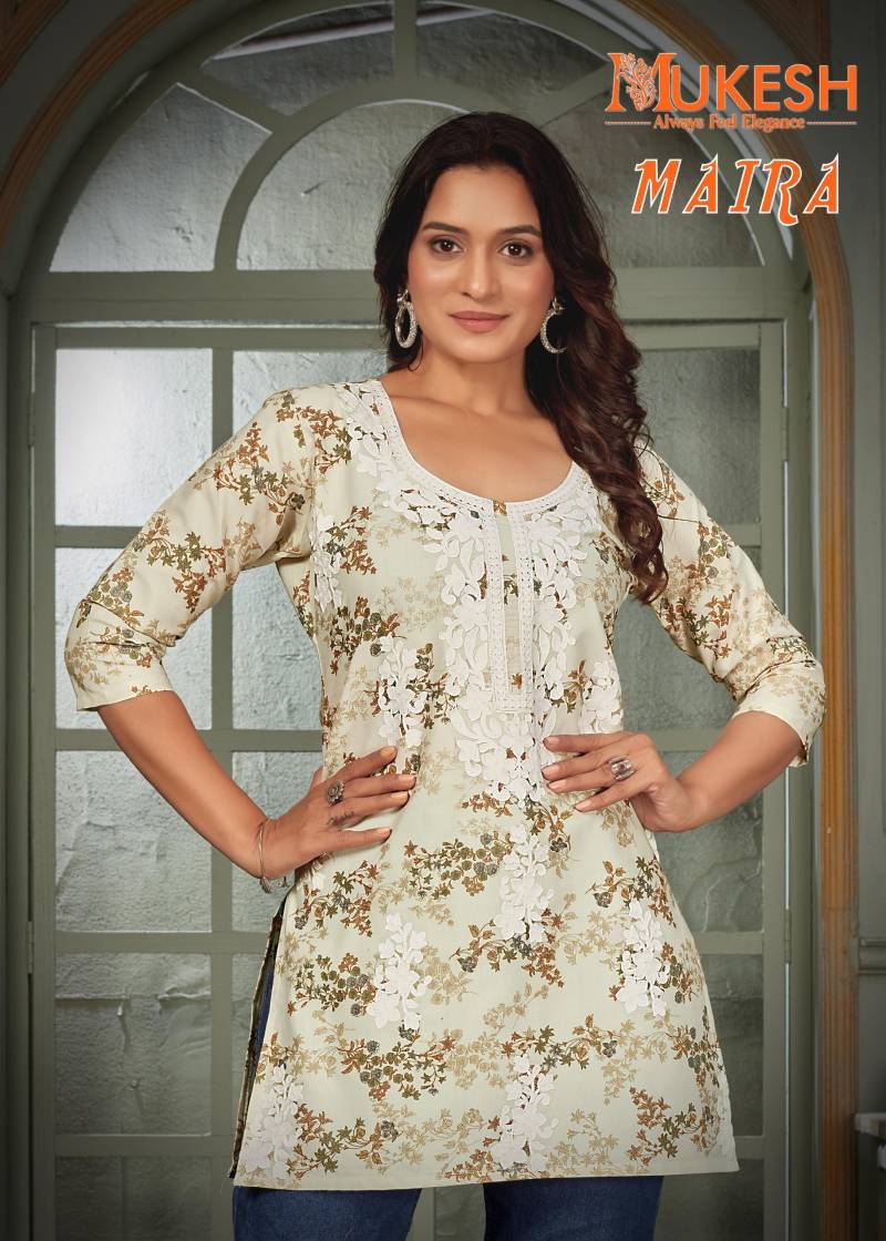 Mukesh Maira Cotton Printed White Chikan Work Top Collection