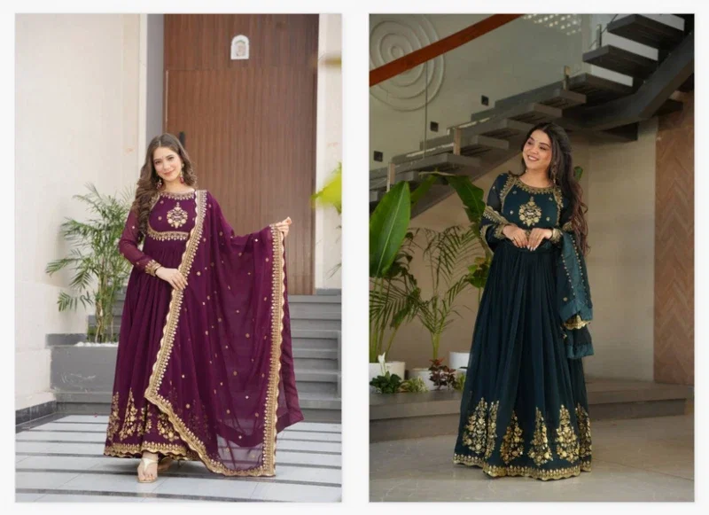 Luna Vol 35 Faux Georgette Embroidered Gown With Dupatta Collection