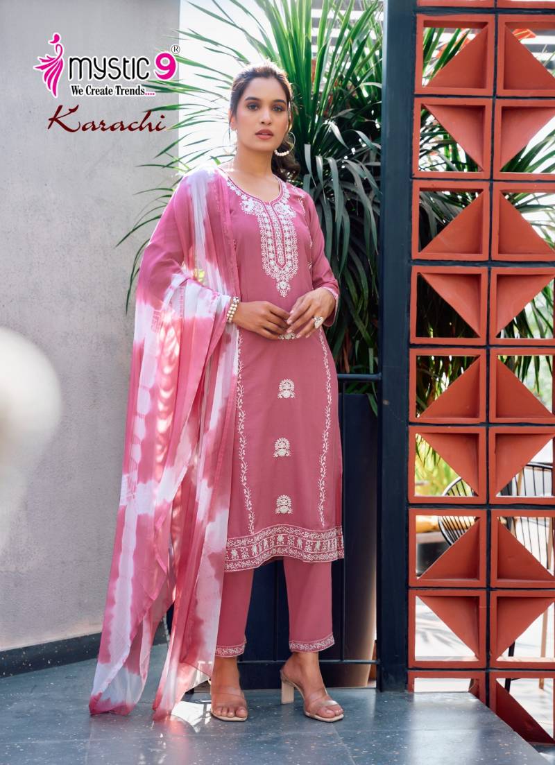 Mystic 9 Karachi Vol 5 Rayon Kurti Bottom With Dupatta Collection