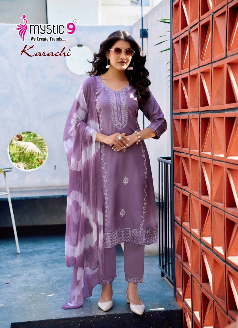 Mystic 9 Karachi Vol 5 Rayon Kurti Bottom With Dupatta Collection