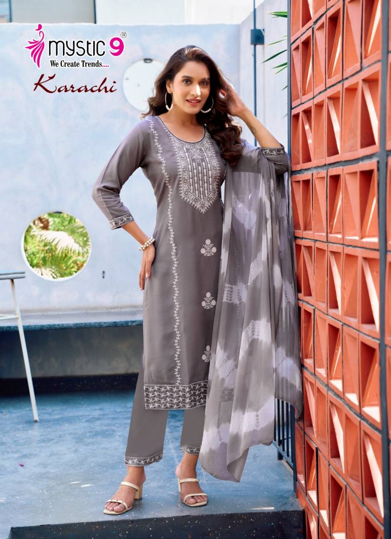 Mystic 9 Karachi Vol 5 Rayon Kurti Bottom With Dupatta Collection