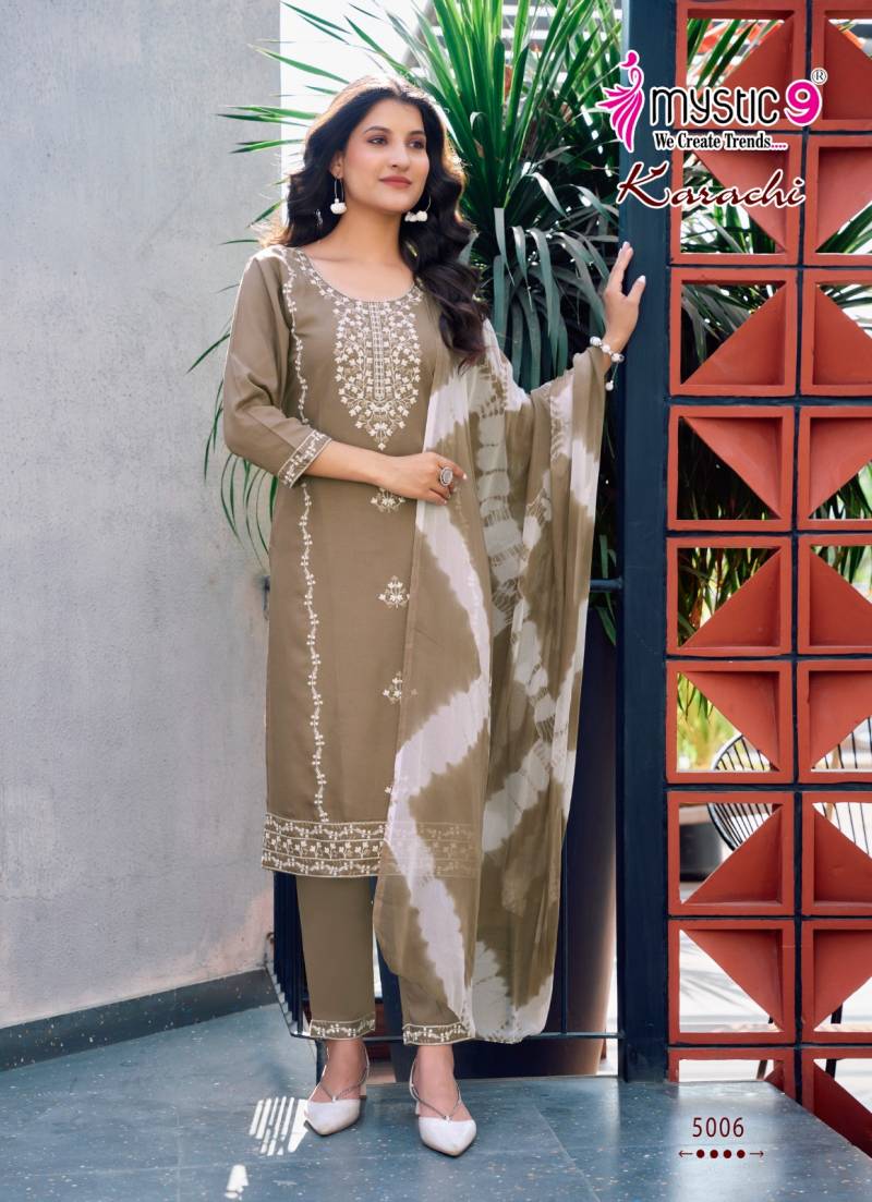 Mystic 9 Karachi Vol 5 Rayon Kurti Bottom With Dupatta Collection