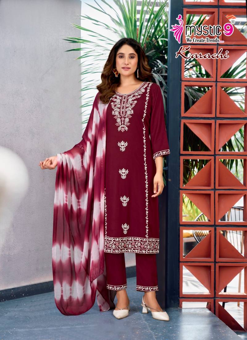Mystic 9 Karachi Vol 5 Rayon Kurti Bottom With Dupatta Collection