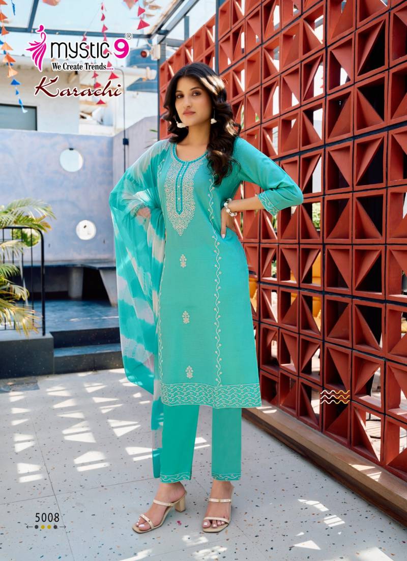 Mystic 9 Karachi Vol 5 Rayon Kurti Bottom With Dupatta Collection
