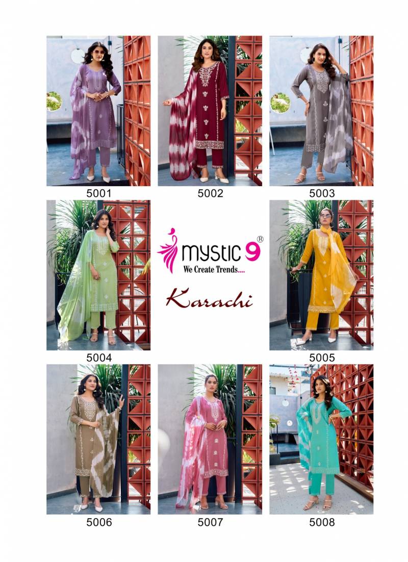 Mystic 9 Karachi Vol 5 Rayon Kurti Bottom With Dupatta Collection