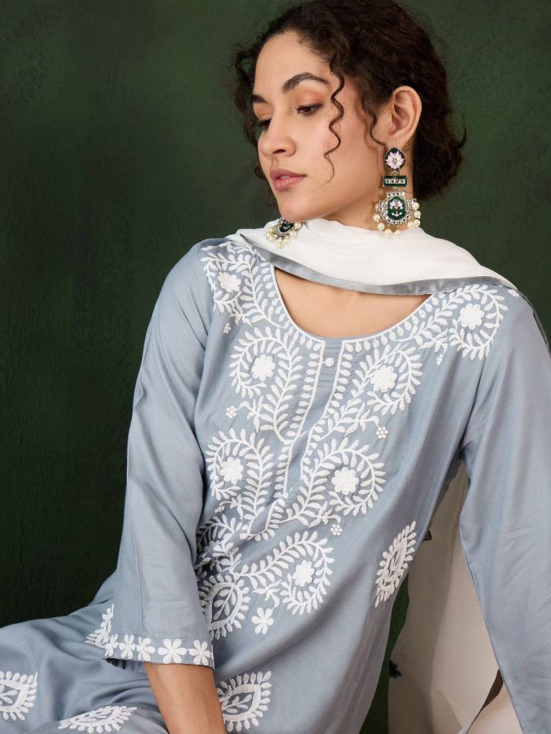 Color Set 8502 Cotton Chikankari Kurti Bottom With Dupatta