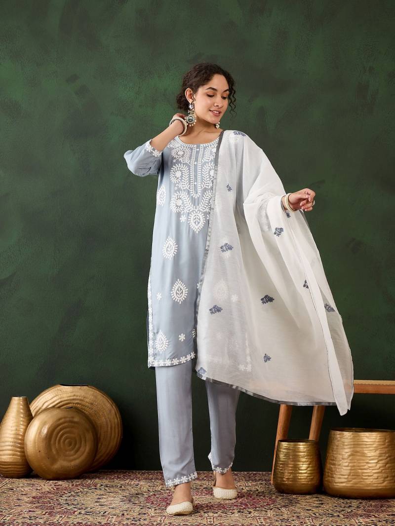 Color Set 8502 Cotton Chikankari Kurti Bottom With Dupatta