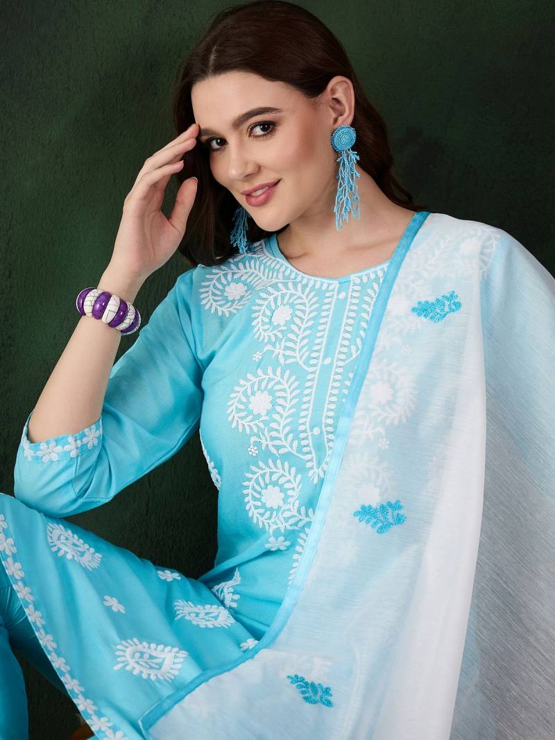 Color Set 8502 Cotton Chikankari Kurti Bottom With Dupatta