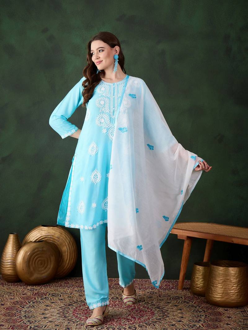 Color Set 8502 Cotton Chikankari Kurti Bottom With Dupatta