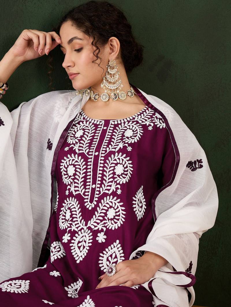 Color Set 8502 Cotton Chikankari Kurti Bottom With Dupatta