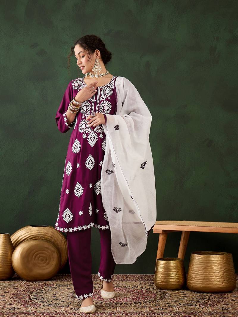 Color Set 8502 Cotton Chikankari Kurti Bottom With Dupatta