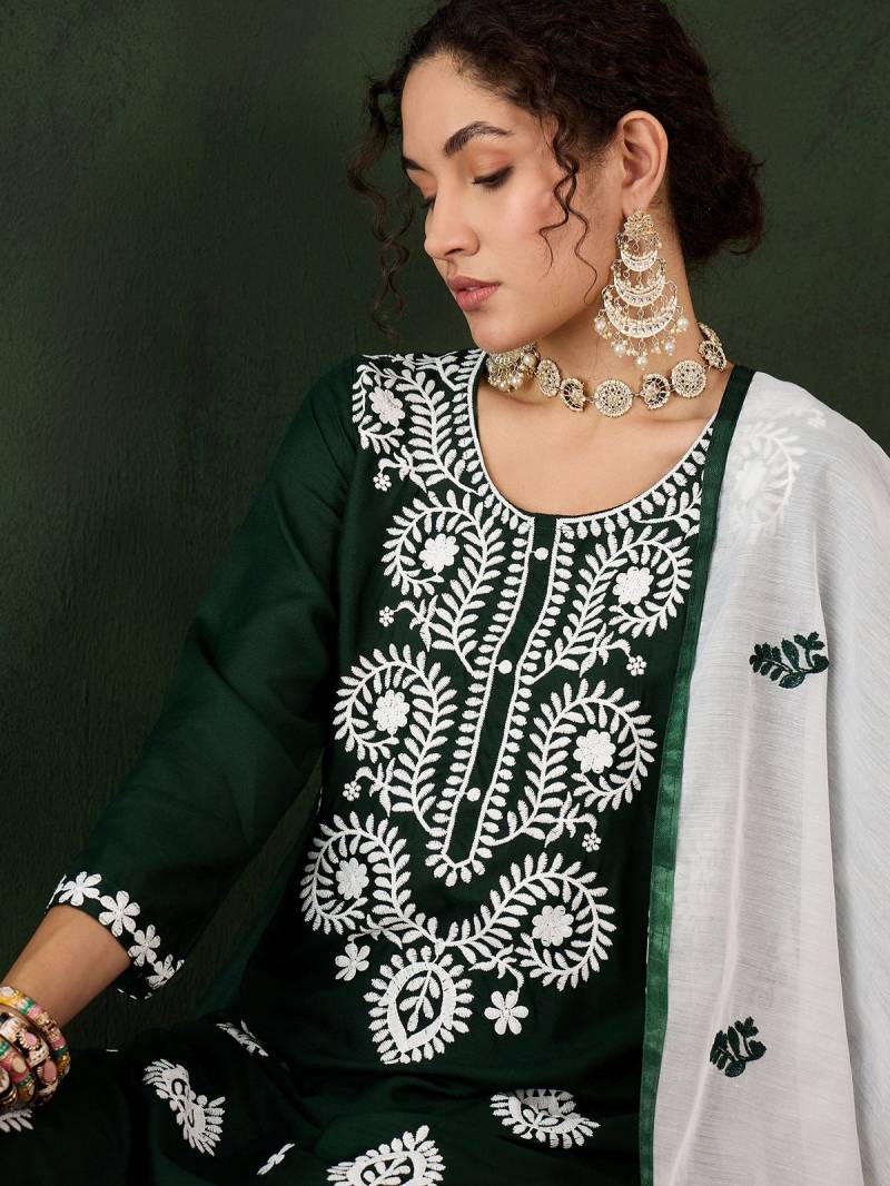 Color Set 8502 Cotton Chikankari Kurti Bottom With Dupatta